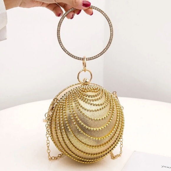 Handbags - Gold Rhinestone Fringe Evening Ball Bag